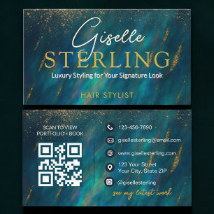 Visite Carte de coiffeur avec QR code en pierre d'opale v