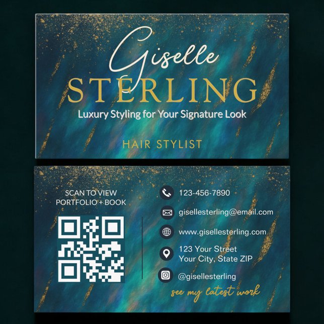 Visite Carte de coiffeur avec QR code en pierre d'opale v (Créateur téléchargé)