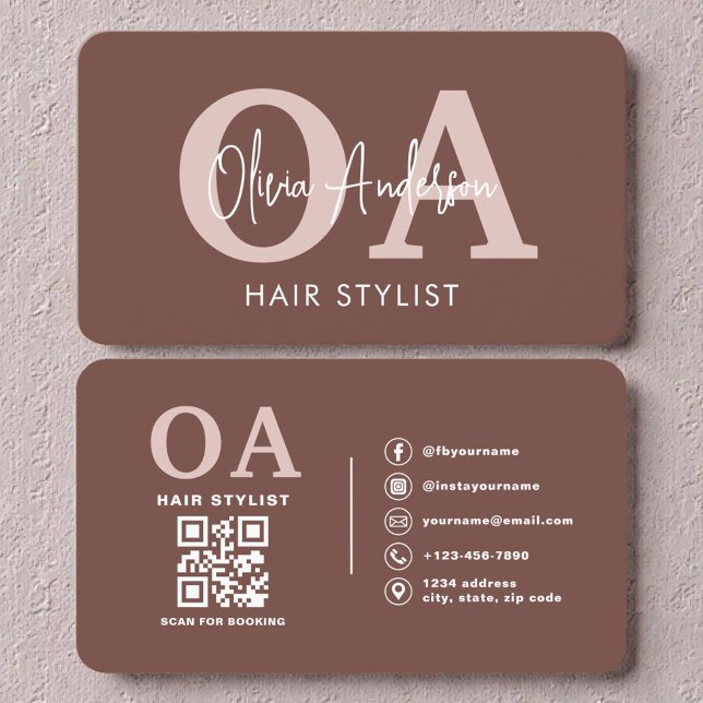 Visite Carte de coiffeur de salon QR Code Terracotta (Créateur téléchargé)