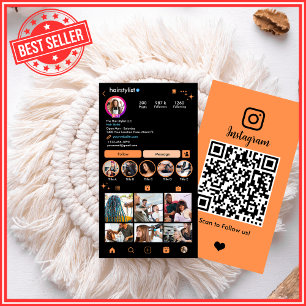 Visite Carte de coiffeur pour Instagram Orange QR Réseaux