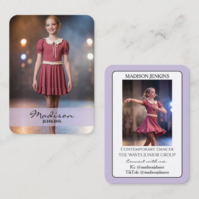 Visite Carte de commerce d'autographe de danse junior car (Devant / Derrière)