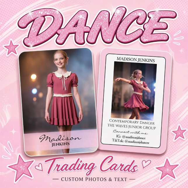 Visite Carte de commerce d'autographe de danse junior ros (Junior dance trading cards for dance recitals and dance team competitions, meet & greet photo cards)