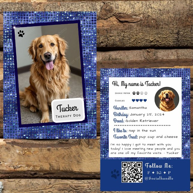 Visite Carte de commerce de chien de thérapie Blue Sparkl (Créateur téléchargé)