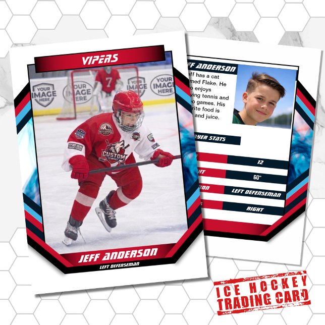 Visite Carte de commerce de hockey sur glace en Cool Roug (Ice Hockey Trading Card: Dynamic design, bold colors. Ideal gift for young hockey fans!)