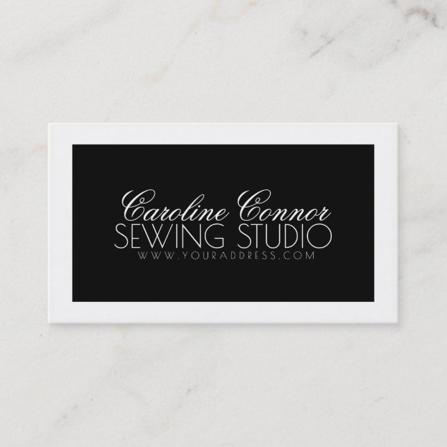 Visite Carte de conception en noir et blanc de Sewing Stu (Devant)