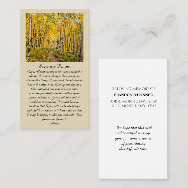 Visite Carte de condoléances Célébration de la vie à la c (Devant / Derrière)