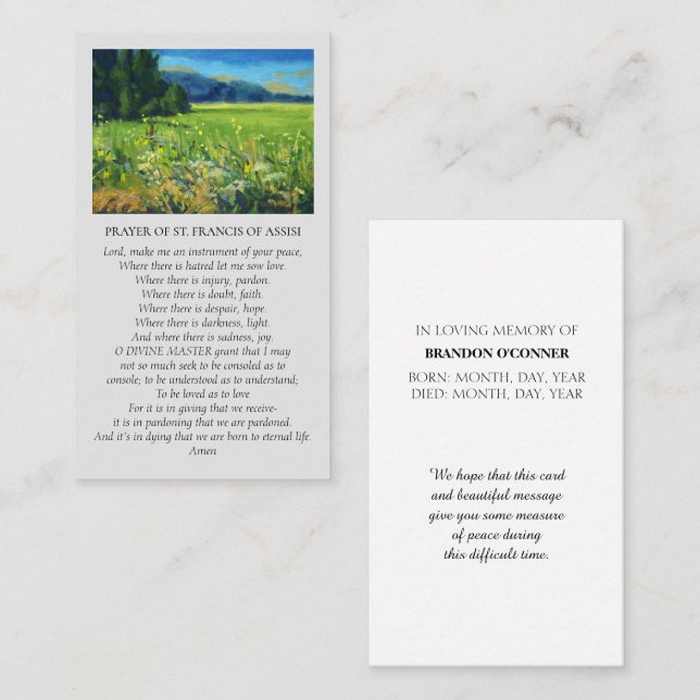 Visite Carte de condoléances Célébration de la vie à la c (Devant / Derrière)