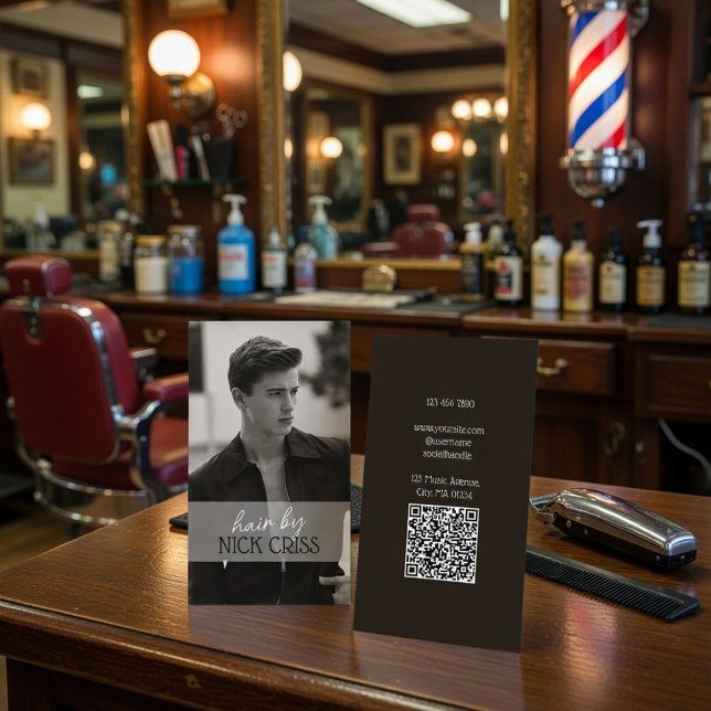 Visite Carte de contact de barbier personnalisée avec cod (Créateur téléchargé)