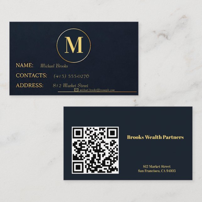 Visite Carte de contact professionnelle moderne bleu fonc (Devant / Derrière)