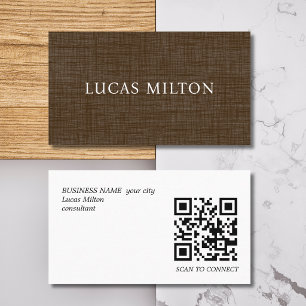 Visite Carte de contact QR Code à texture marron élégante