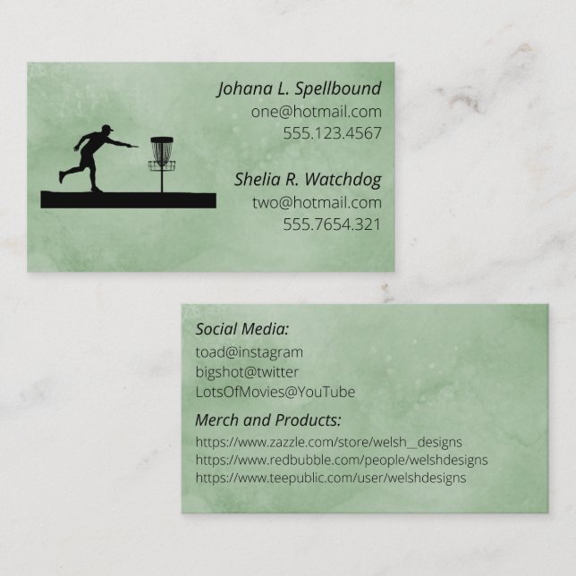 Visite Carte de contact sociale verte - Disc Golf (Devant / Derrière)