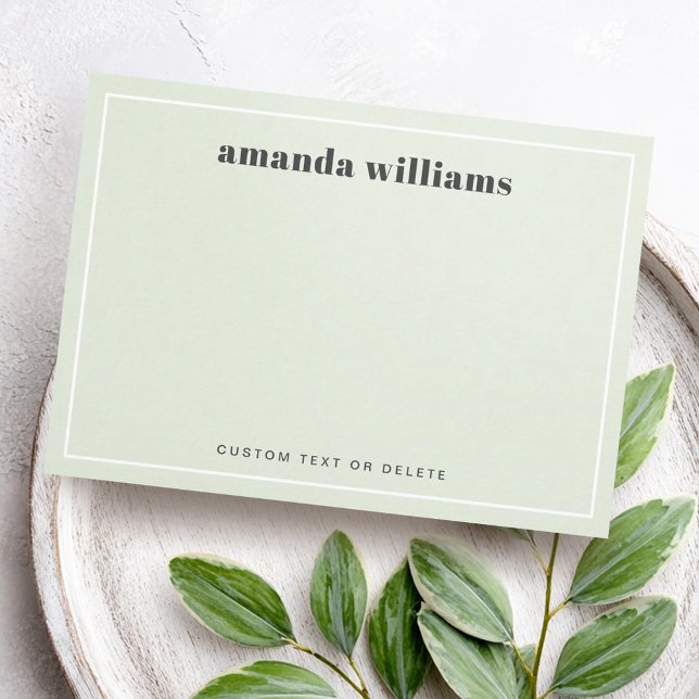 Visite Carte de correspondance miniature moderne vert sau (Modern light sage green name & text mini notecard business card)