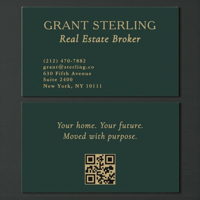 Visite Carte de courtier immobilier en code QR or Vert Em (Créateur téléchargé)