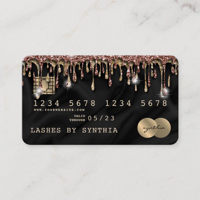 Visite Carte de crédit à séchage stylisé en soie dorée (Devant)