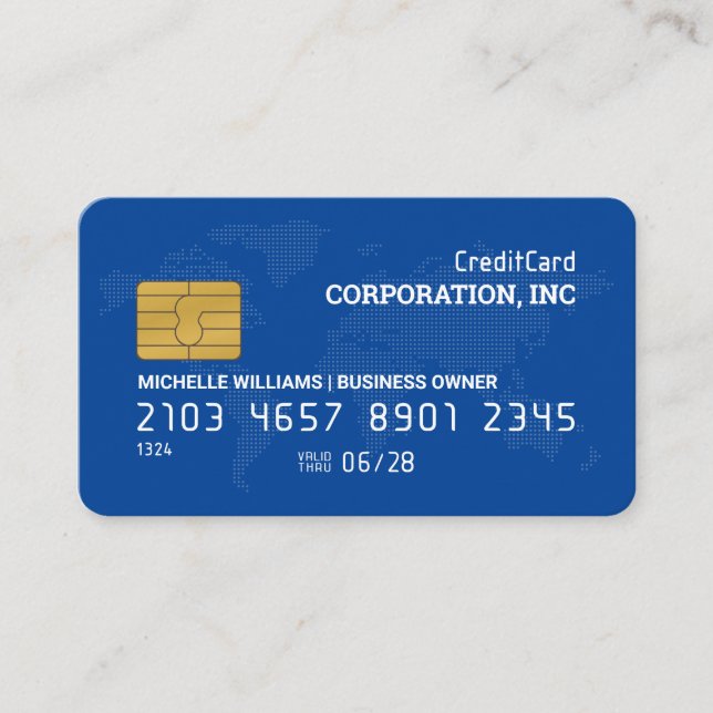 Visite Carte de crédit | Bleu | Carte du monde (Devant)