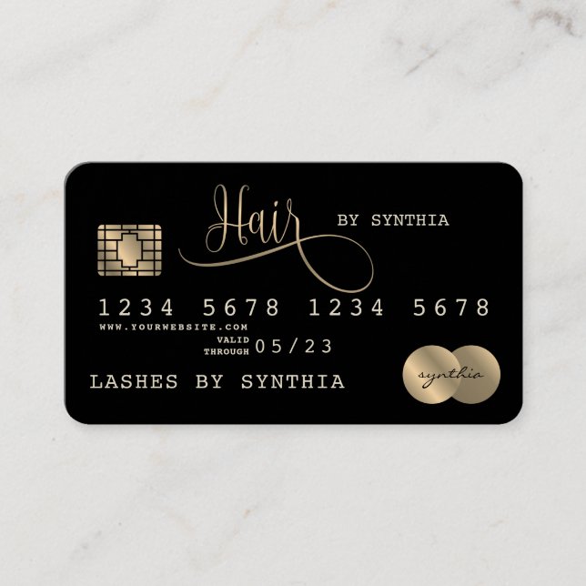 Visite Carte de crédit cheveux Styled Black Gold (Devant)