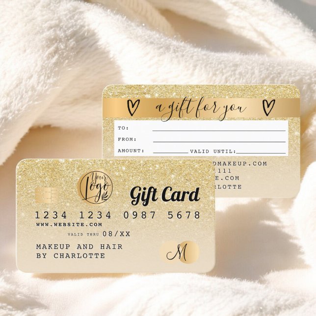 Visite Carte de crédit chic parties scintillant or ombre  (Credit card chic gold glitter ombre gift card)