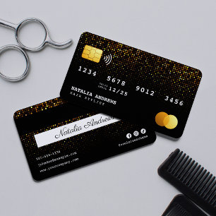 Visite Carte de crédit de coiffeur noire et or tendance