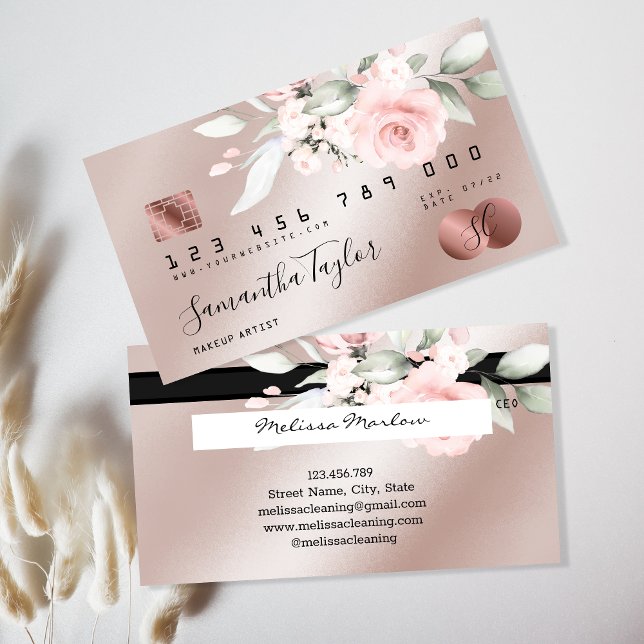 Visite carte de crédit florale or rose (Créateur téléchargé)