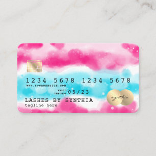 Visite Carte de crédit Girl Blue Sky Ocean Pink Watercolo