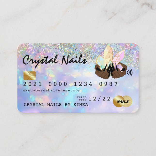 Visite Carte de crédit Holographique Opal Crystal Nail Te (Devant)