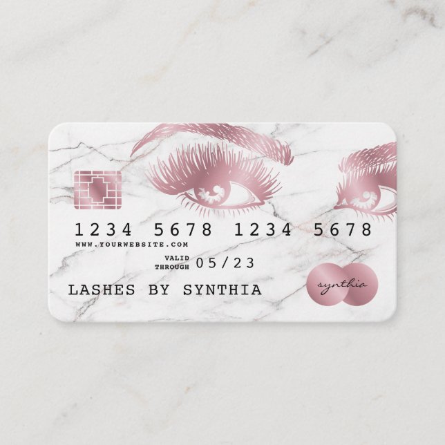 Visite Carte de crédit Marbre blanc stylisé Rose or (Devant)
