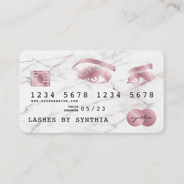 Visite Carte de crédit Marbre blanc stylisé Rose or (Devant)