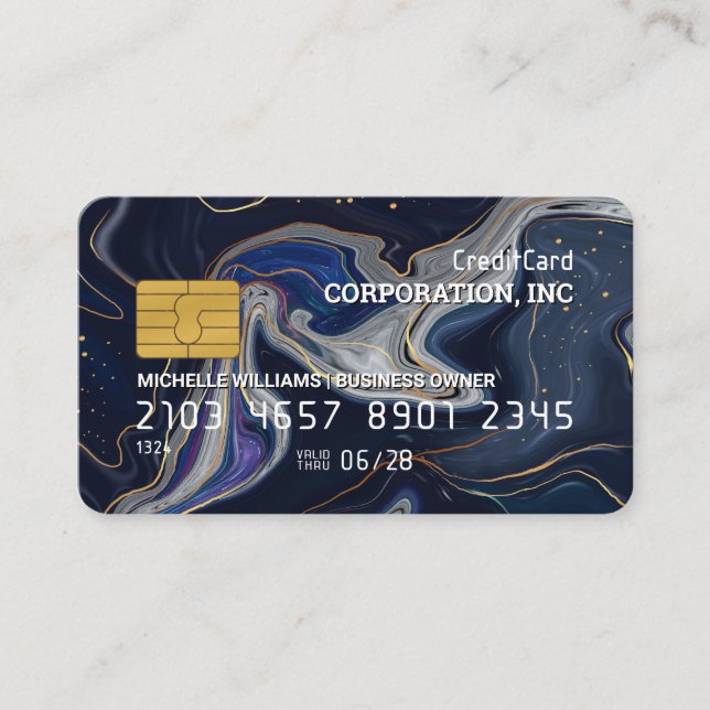 Visite Carte de crédit | Marbre bleu violet or (Devant)