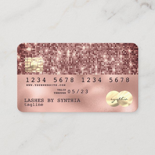 Visite Carte de crédit moderne Holographe rose or parties (Devant)