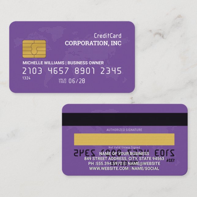 Visite Carte de crédit | Pourpre | Carte du monde (Devant / Derrière)