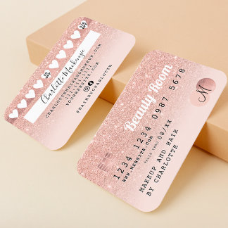 Visite Carte de crédit rose or blush rose parties scintil