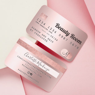 Visite Carte de crédit rose or métal beauté monogramme