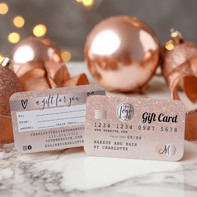 Visite Carte de crédit rose or parties scintillant en or  (Credit card rose gold glitter ombre gift card)