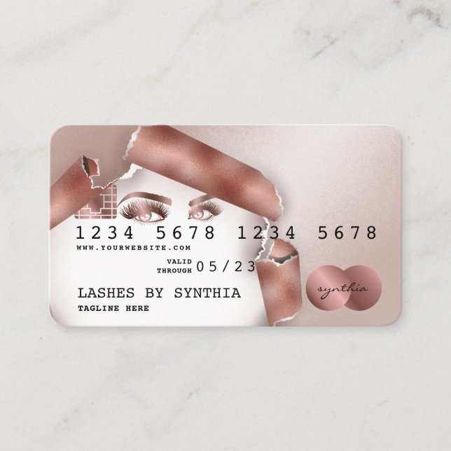 Visite Carte de crédit Rose stylisé Gold Long Lash papier (Devant)