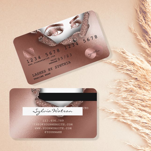 Visite Carte de crédit Rose stylisé Gold Long Lash papier (Créateur téléchargé)