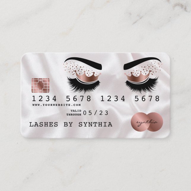 Visite Carte de crédit Rose stylisé Gold Long Lashes Cour (Devant)