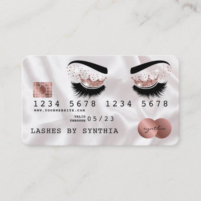 Visite Carte de crédit Rose stylisé Gold Long Lashes Cour (Devant)