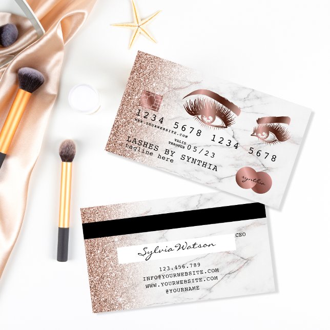 Visite Carte de crédit Rose stylisé Marbre Or Lashes (Créateur téléchargé)