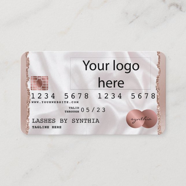 Visite Carte de crédit Styled Ajouter votre logo Rose Gol (Devant)