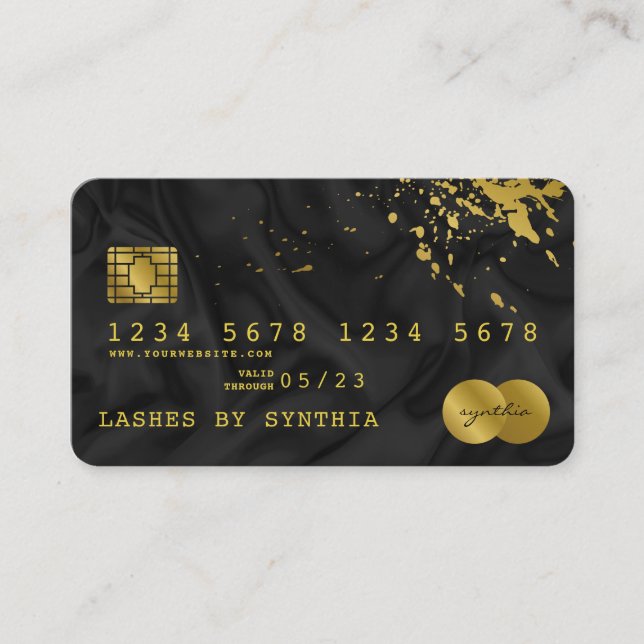 Visite Carte de crédit Styled Black Silk Gold (Devant)