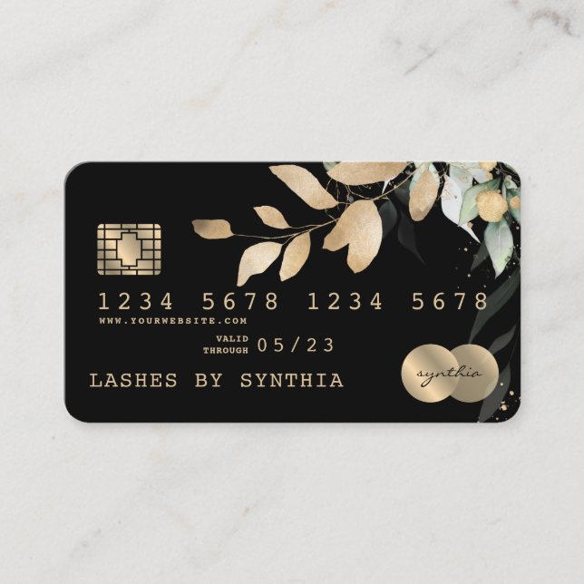 Visite Carte de crédit Styled Green Floral (Devant)