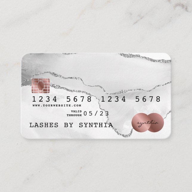 Visite Carte de crédit Styled Gris Agate Rose Or (Devant)