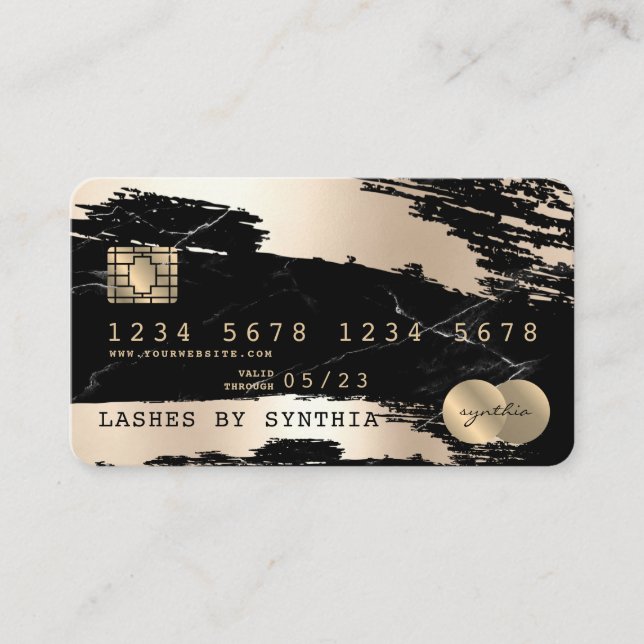 Visite Carte de crédit Stylisé noir marbre or (Devant)
