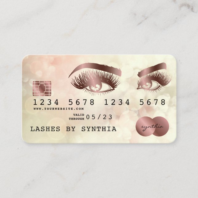 Visite Carte de crédit Stylisé Rose Gold Long Lashes Boke (Devant)