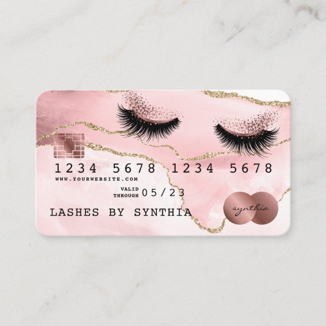 Visite Carte de crédit Stylisée rose vif Agate Longues ci (Devant)