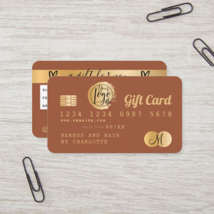 Visite Carte de crédit terre cuite feuille or carte cadea