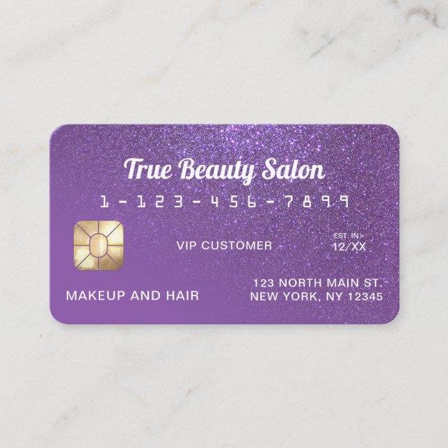 Visite Carte de crédit unique Sparkly Chic Violet Parties (Devant)