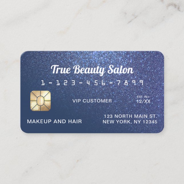Visite Carte de crédit unique Sparkly Navy Parties scinti (Devant)