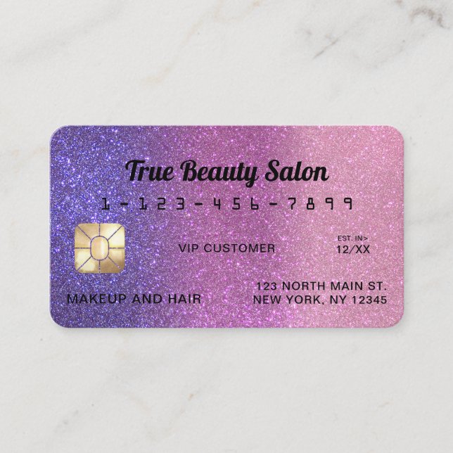 Visite Carte de crédit unique Sparkly Violet Parties scin (Devant)