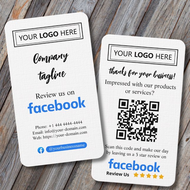 Visite Carte de demande d'avis Facebook avec logo et code (facebook business signs 5 star review,
customer feedback business cards,)